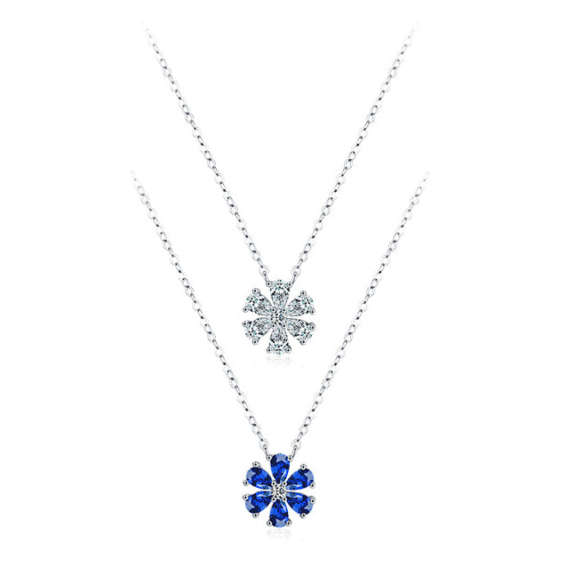 Lucky Flower Sterling Silver Necklace with Zircon Pendant