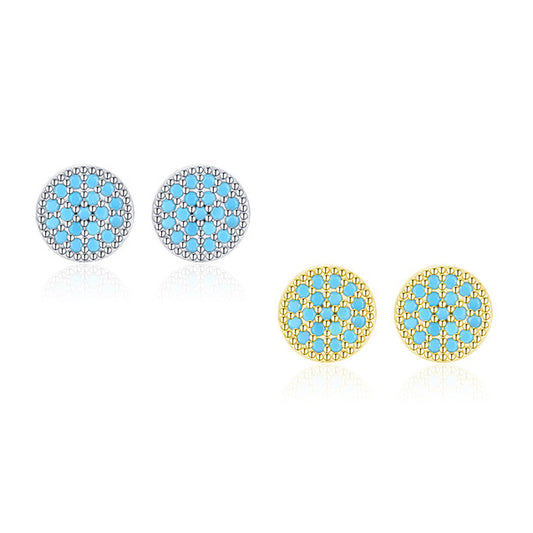 Stunning S925 Sterling Silver Turquoise Round Earrings for Women