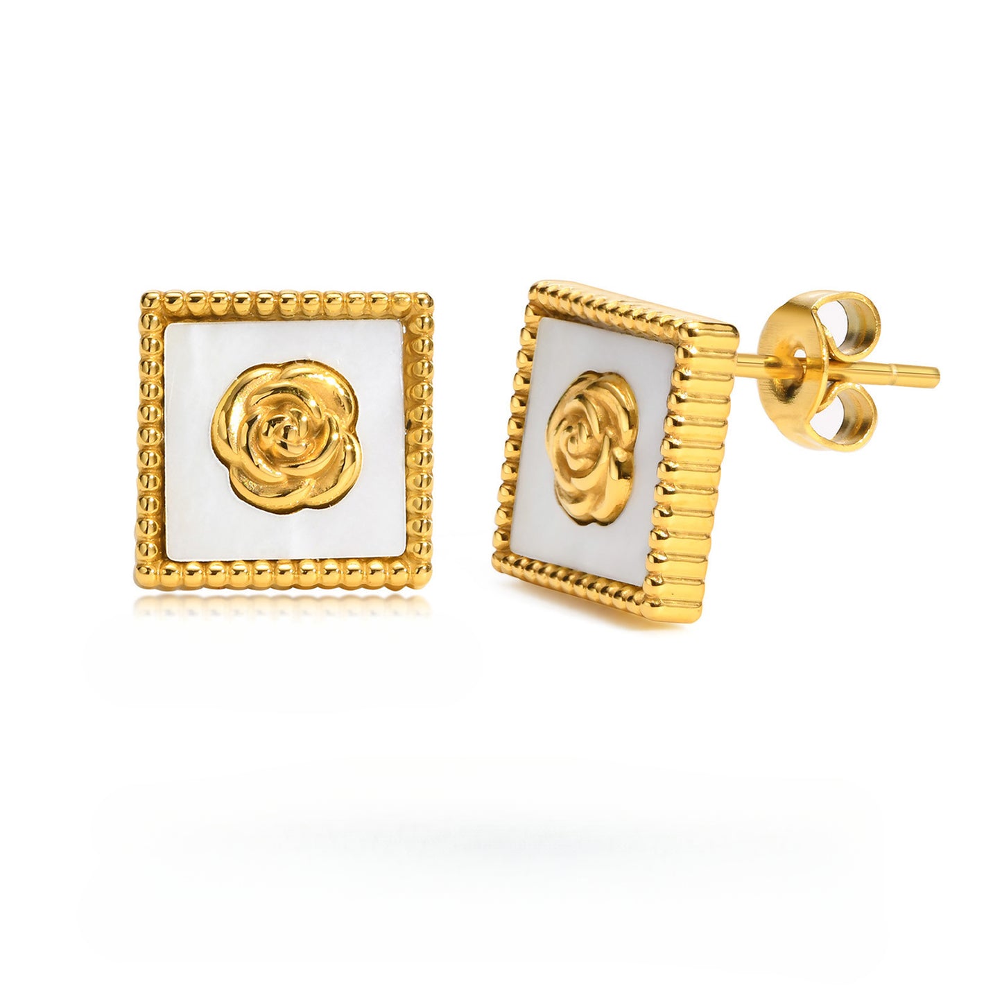 French Vintage Shell Rose Stud Earring Stainless Steel Jewelry