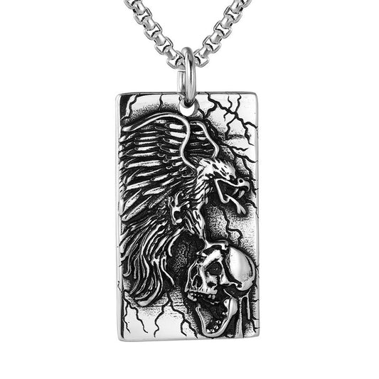 Halloween Eagle Skull Rectangle Titanium Steel Necklace for Men