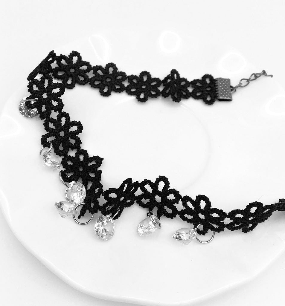 Korean Crystal Tassel Lace Choker Necklace from Europe and the USA