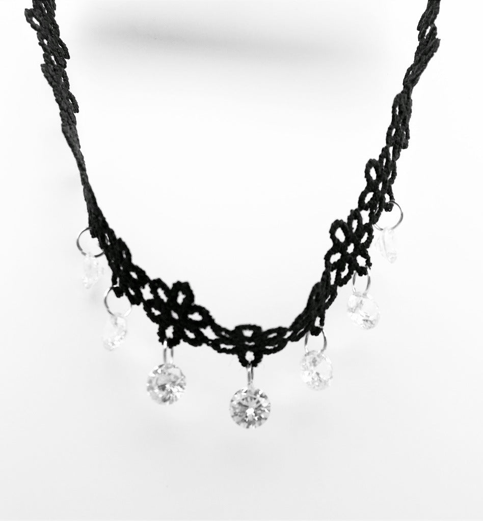 Korean Crystal Tassel Lace Choker Necklace from Europe and the USA
