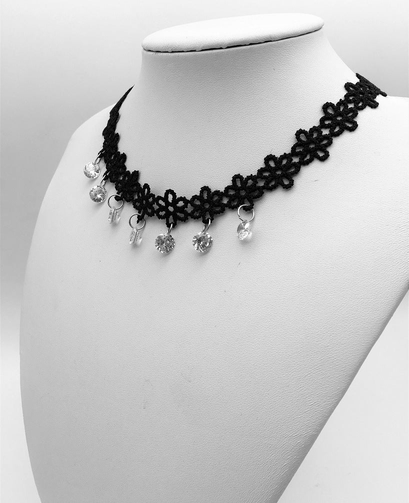 Korean Crystal Tassel Lace Choker Necklace from Europe and the USA