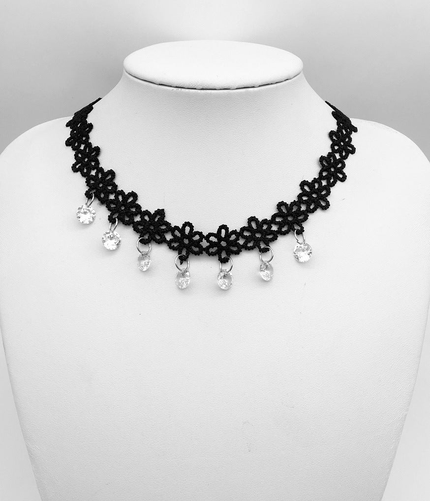 Korean Crystal Tassel Lace Choker Necklace from Europe and the USA