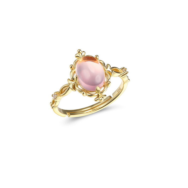 Luxury Oval Pink Crystal Opening Silver Ring