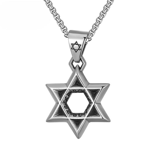Stainless Steel Necklace – Statement Punk Hexagram Pendant For Men Who Love Edgy Streetwear Appeal