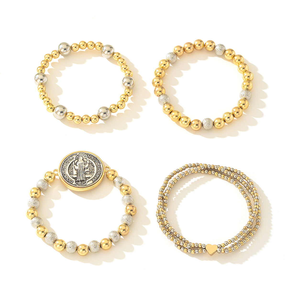 Planderful Vienna Verve Bracelet Set – Unique Gold Beaded Religious Design