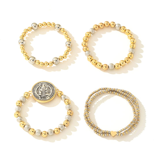 Planderful Vienna Verve Bracelet Set – Unique Gold Beaded Religious Design