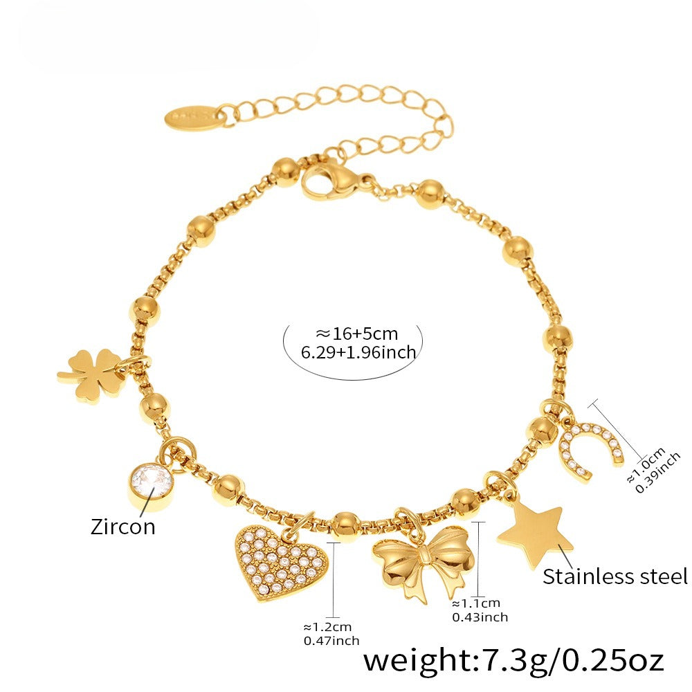 Planderful Zircon Love Bow Bracelet Anklet Women Gold Plated