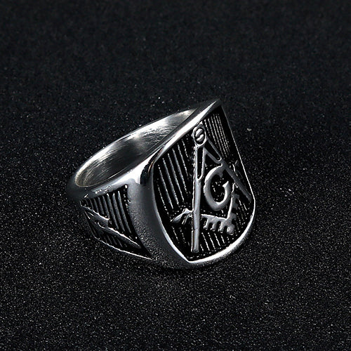 Titanium Steel Freemasonry Ring for Men - Classic Retro Design in European and American Style
