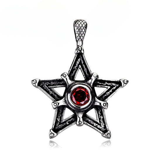 Trendy Titanium Steel Pentagram Pendant for Men - Universal Zircon Jewelry Wholesale
