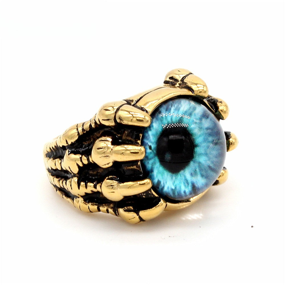 Planderful Titanium Steel Ring With Retro Devil Eyes Protective Unisex Jewelry For Men