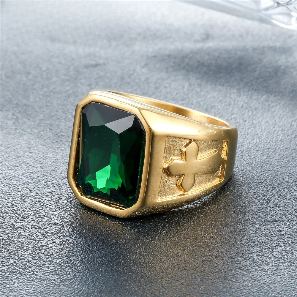 Planderful Punk Cross Titanium Ring Unisex Zircon Shield