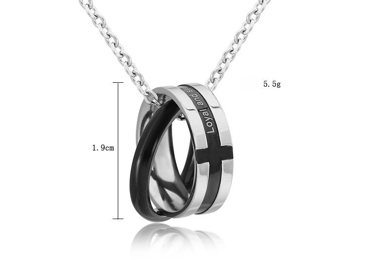 Planderful Cross Ring Necklace For Couples Unisex Titanium Steel Pendant With Protection Statement