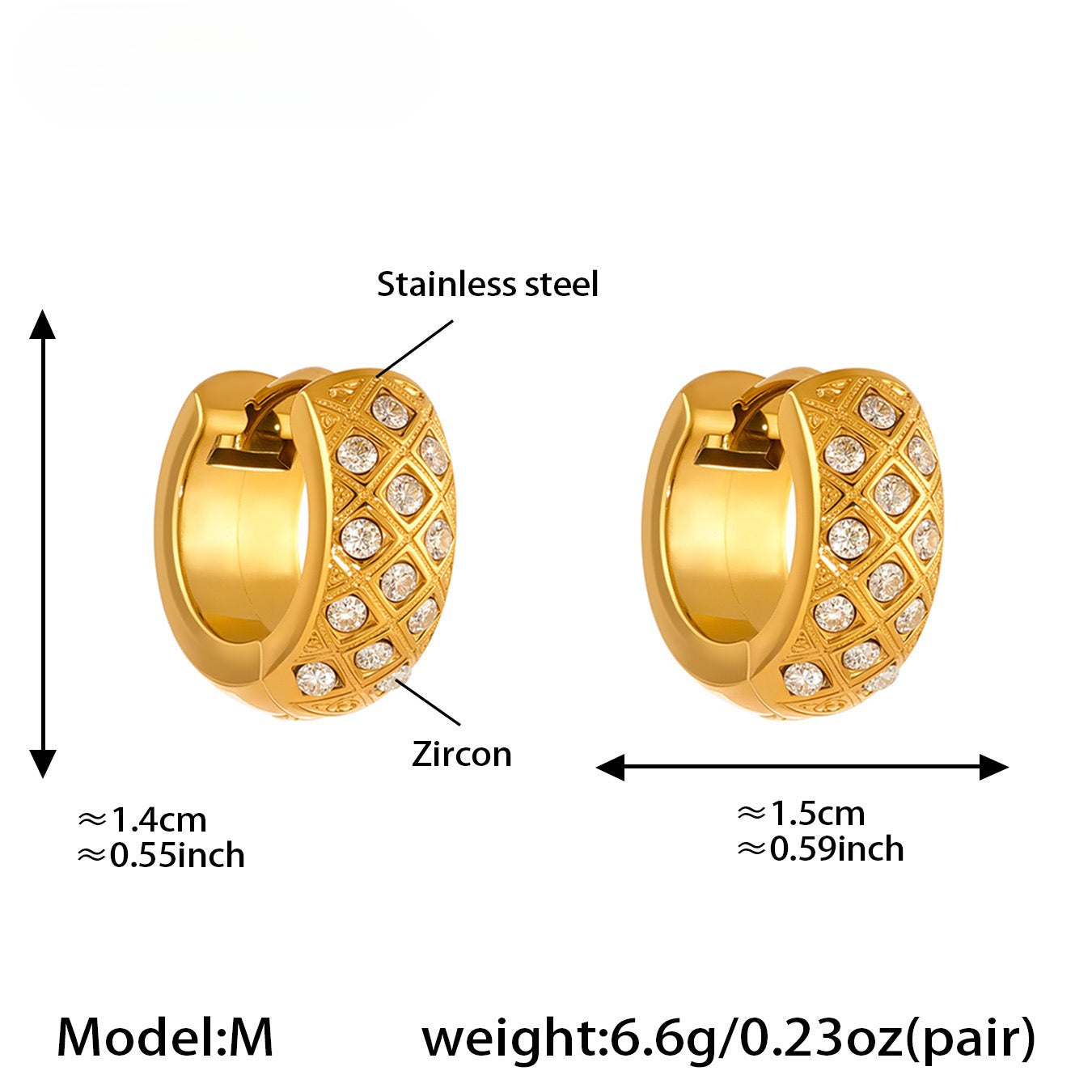 Planderful Zirconium Earrings Women 18K Gold Plated Rhombus