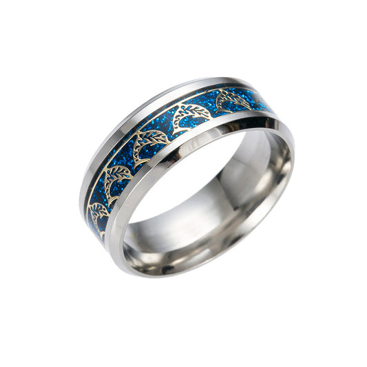 Dolphin Pattern Handcrafted Steel Ring with Personalized Design