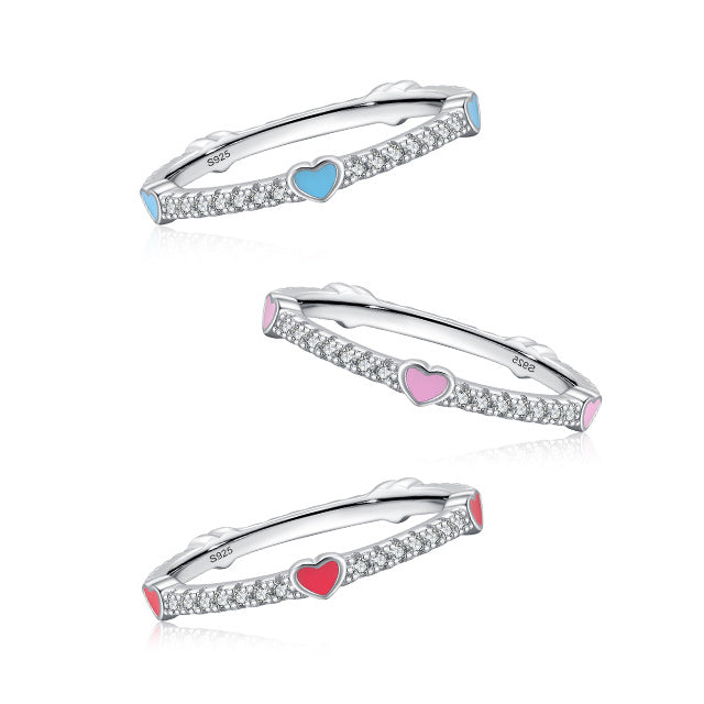 Sweet Korean Style Sterling Silver Ring with Zircon Row Decor