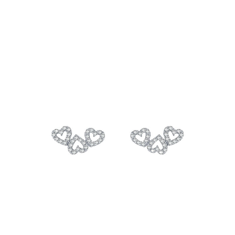 925 Sterling Silver Heart Geometric Zircon Stud Earrings