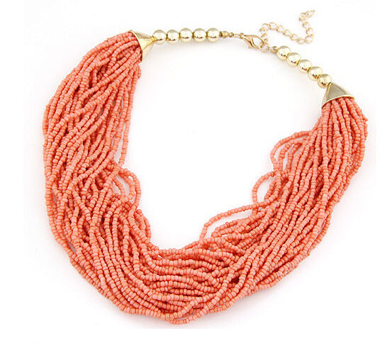 Boho Chic Layered Bead Necklace with Mixed Textures