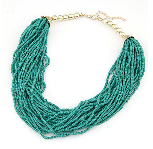 Boho Chic Layered Bead Necklace with Mixed Textures