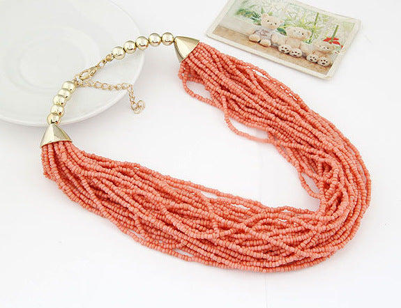 Boho Chic Layered Bead Necklace with Mixed Textures