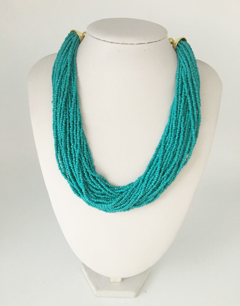 Boho Chic Layered Bead Necklace with Mixed Textures