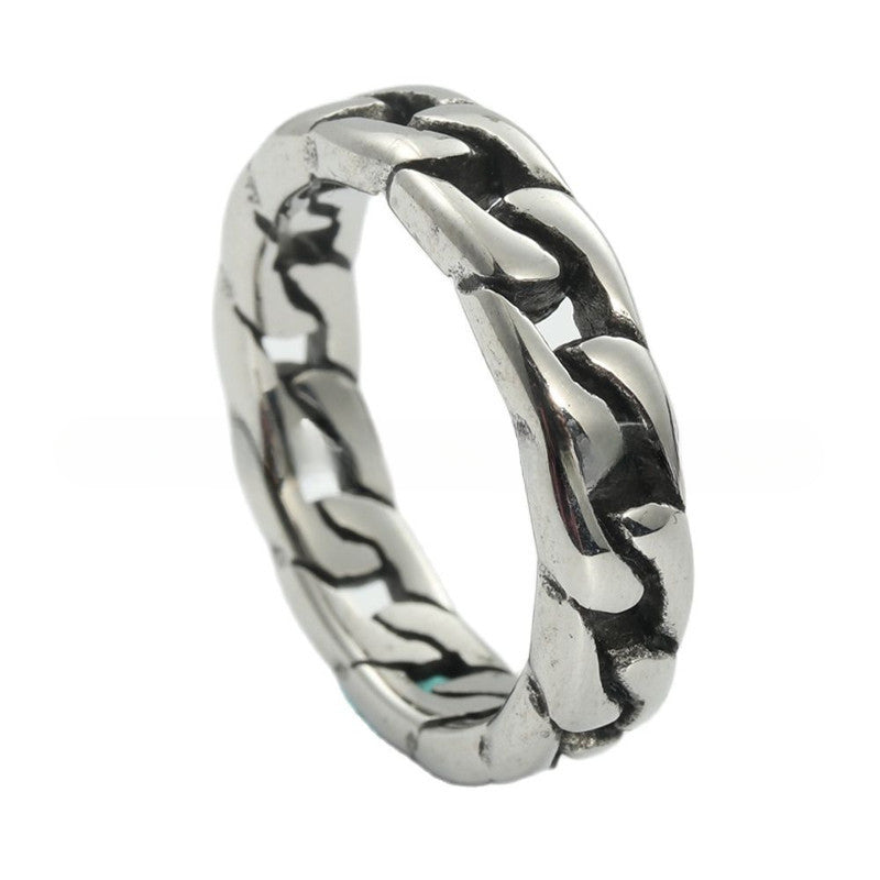 Titanium Steel Retro Locomotive Chain Ring for Trendy Men and Women - Hollow Design Stainless Steel Accessory