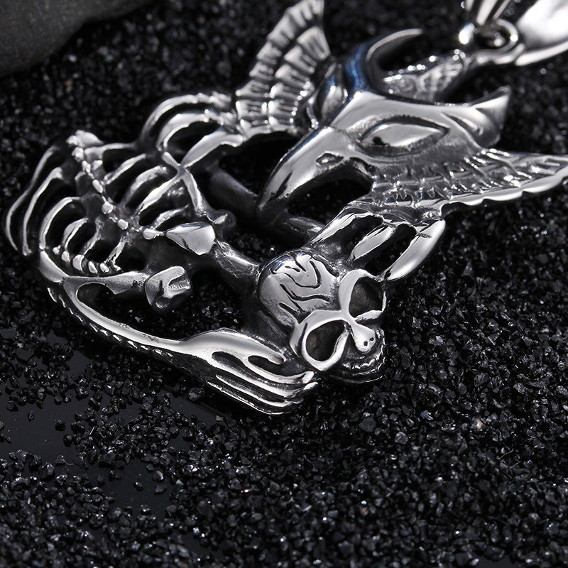 Titanium Steel Skull and Eagle Pendant - Bold Men's Personalized Jewelry