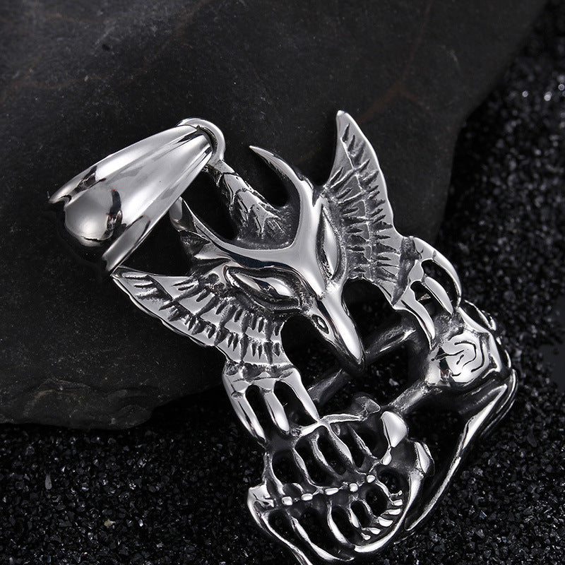 Titanium Steel Skull and Eagle Pendant - Bold Men's Personalized Jewelry