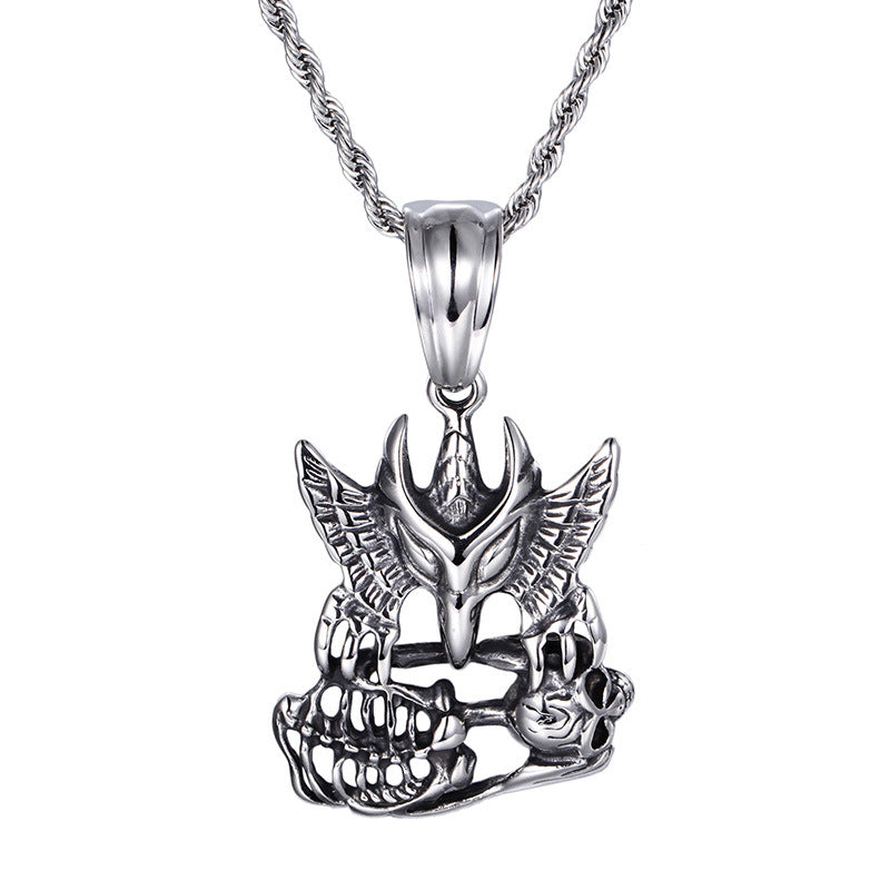 Titanium Steel Skull and Eagle Pendant - Bold Men's Personalized Jewelry