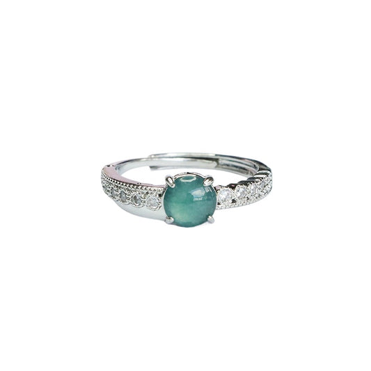Blue-Water Jadeite Claw-Set Zircon Ring