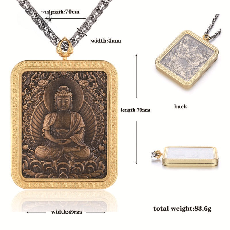 Steel Necklace - Vintage Zodiac Amitabha Buddha Pendant With Eight Guardian Saints For Men And Women