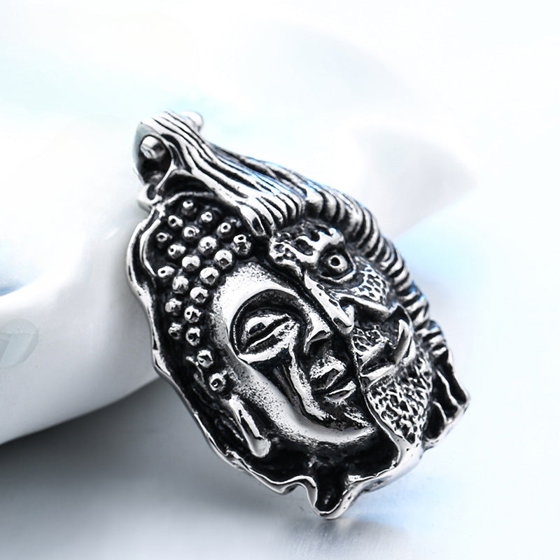 Customizable Retro Titanium Steel Men's Pendant - God and Devil Design