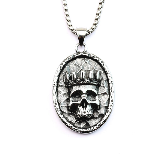 Planderful Shop Skull Titanium Steel Embroidered Pendant Necklace For Men Crown Skull Design Bold Jewelry