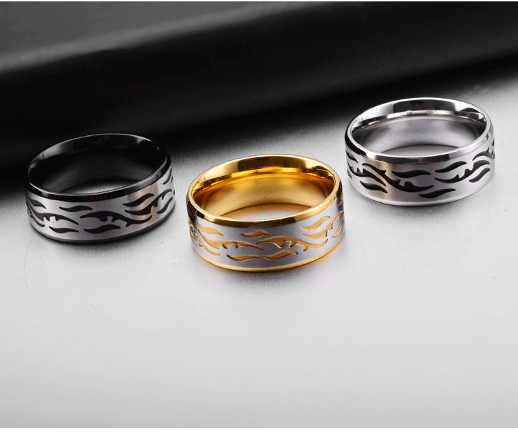 Chinese Pattern Stainless Steel Ring for Men