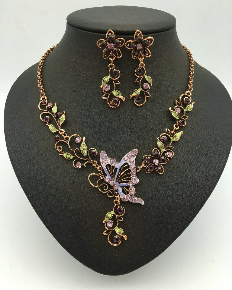 Butterfly and Rhinestone Bridal Jewelry Set - Elegant Necklace and Party Accessories