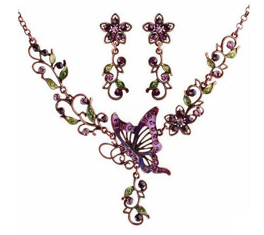 Butterfly and Rhinestone Bridal Jewelry Set - Elegant Necklace and Party Accessories