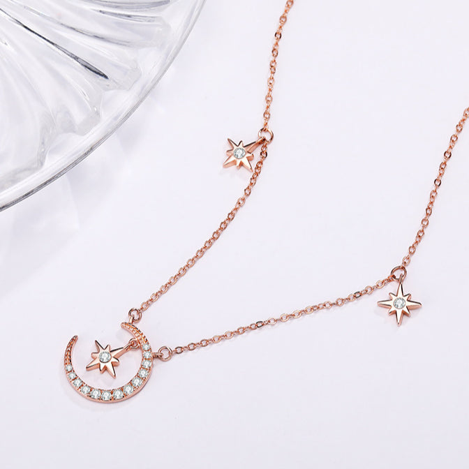 S925 Sterling Silver Star And Moon Necklace Women’s Light Luxury