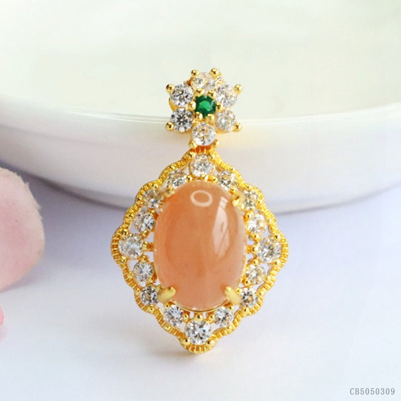 Orange Moonstone Diamond-Shape Pendant — No Chain