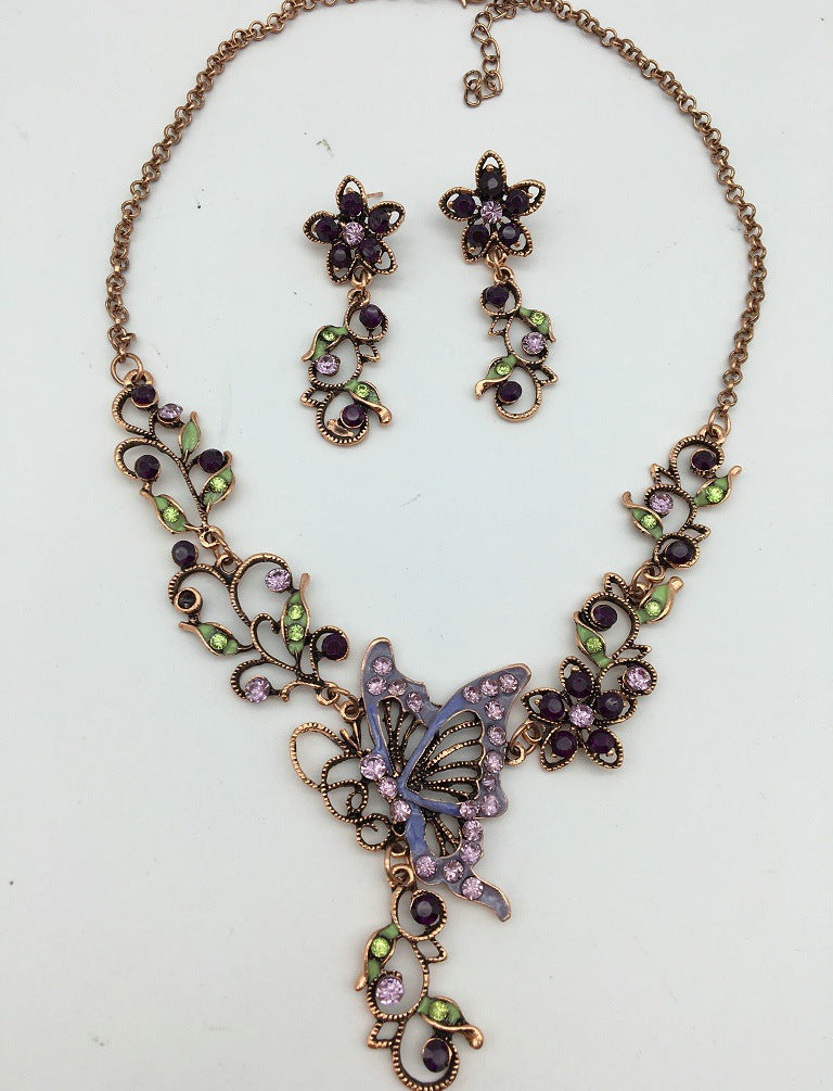 Butterfly and Rhinestone Bridal Jewelry Set - Elegant Necklace and Party Accessories