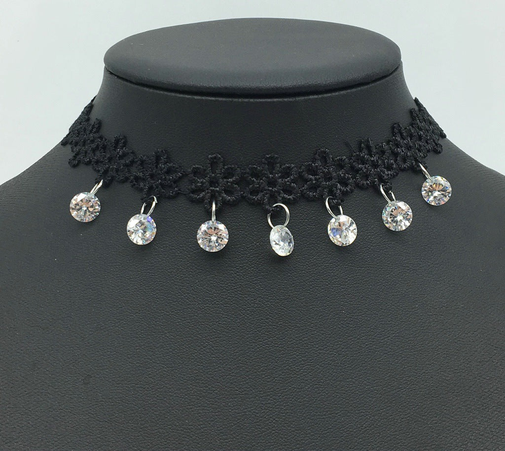 Korean Crystal Tassel Lace Choker Necklace from Europe and the USA