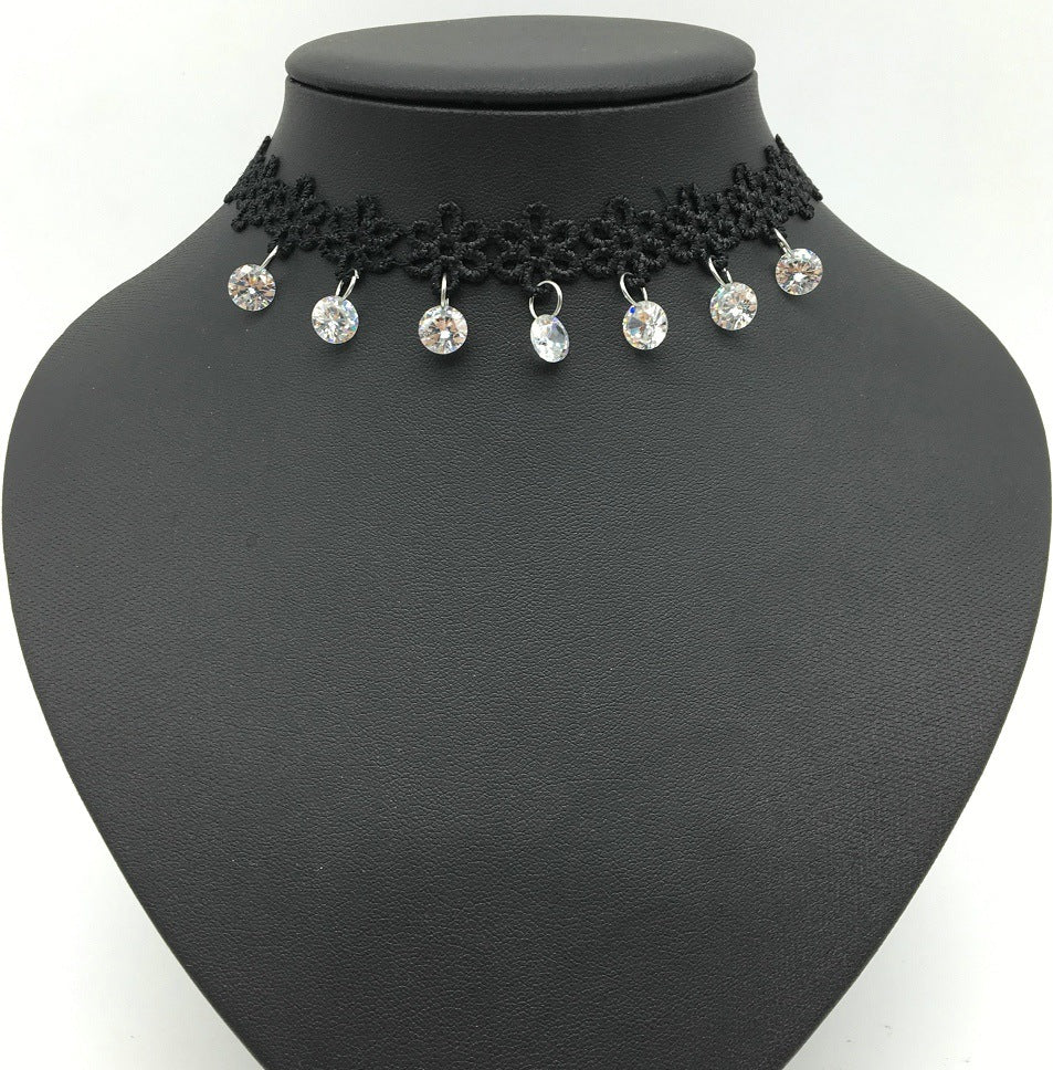 Korean Crystal Tassel Lace Choker Necklace from Europe and the USA