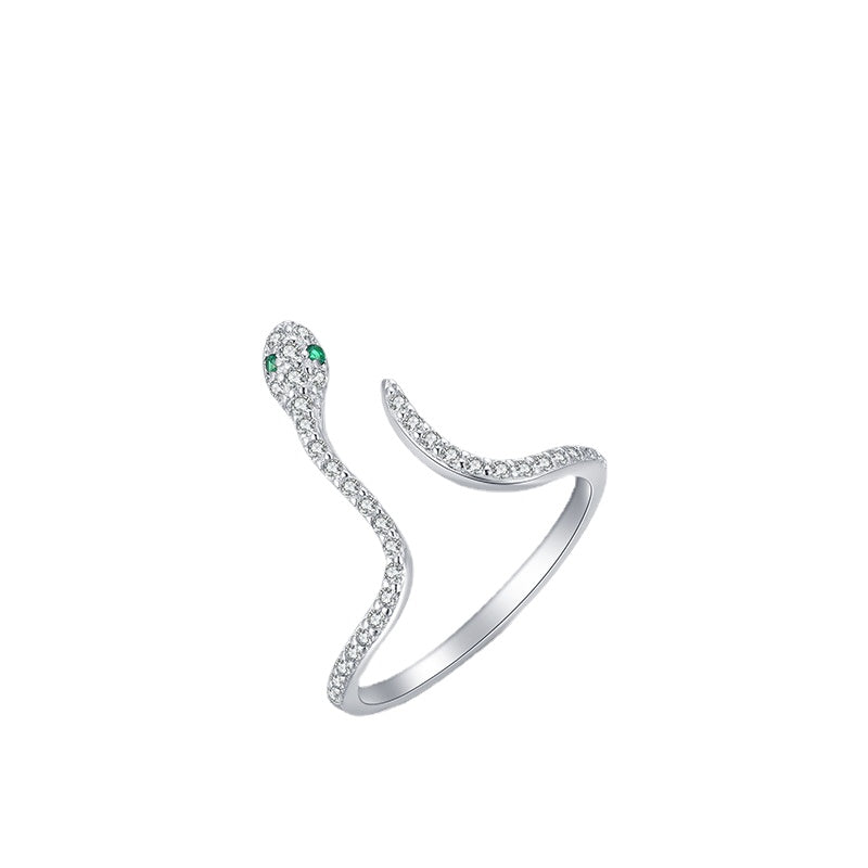 Stylish Sterling Silver Snake Ring with Zircon Gem