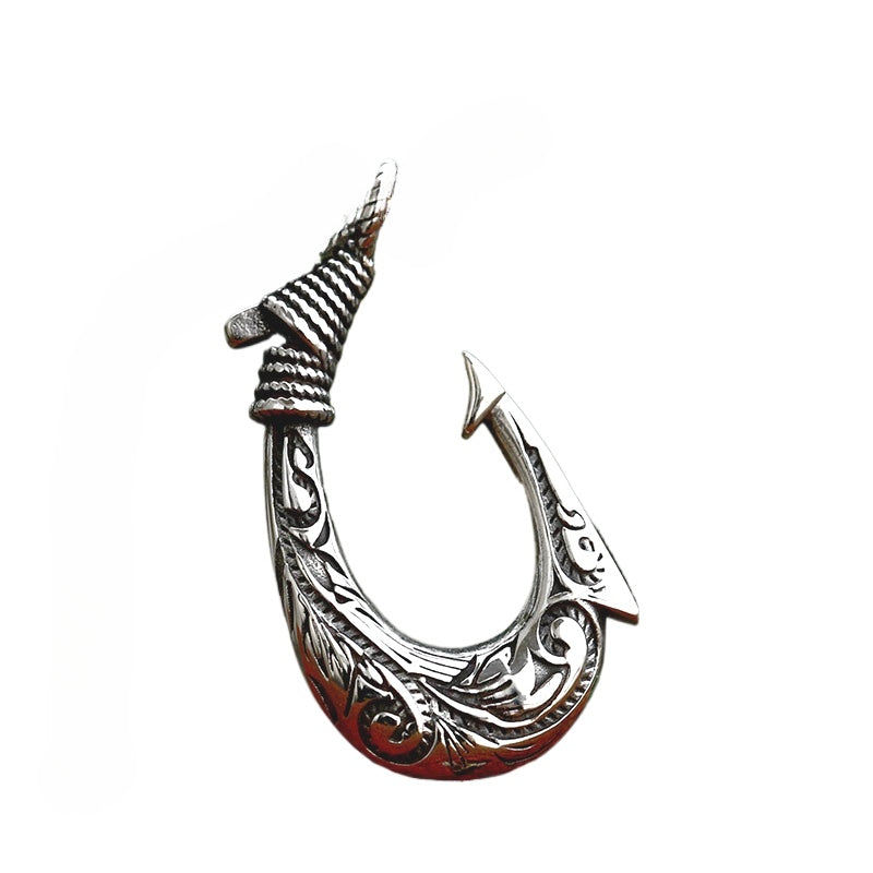 Titanium Steel Retro Fish Hook Pendant - Unisex Hip-Hop Jewelry for Modern Men