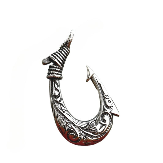 Titanium Steel Retro Fish Hook Pendant - Unisex Hip-Hop Jewelry for Modern Men