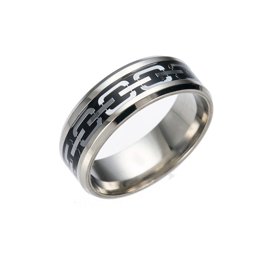 Stylish Geometric Design Men's Stainless Steel Chain Ring - Trendy European and American Fashion Jewelry
