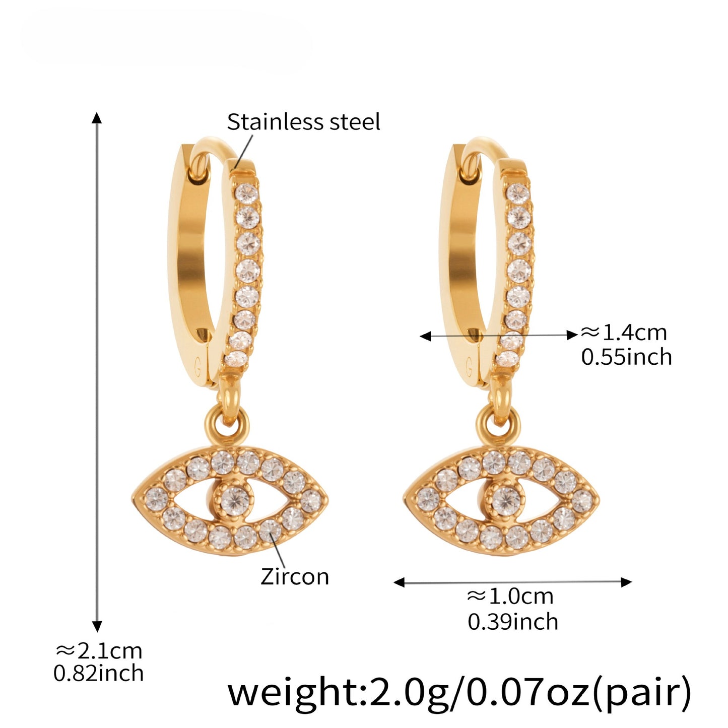 Planderful Devil Eye Earrings 18K Gold Plated Zircon Daywear