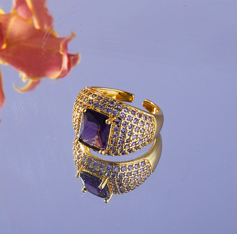 Luxurious Copper Open Ring with Colored Zircon - Size 6-8