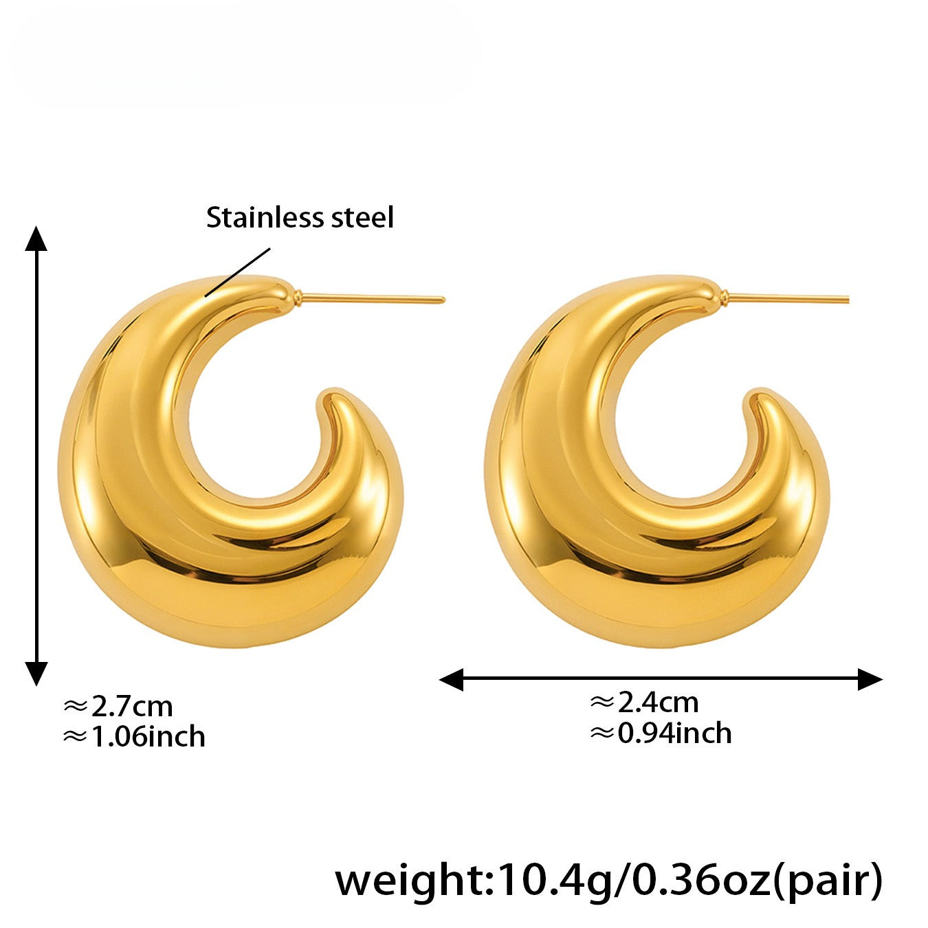 Planderful Hollow C Earrings 18K Gold Plated for Women