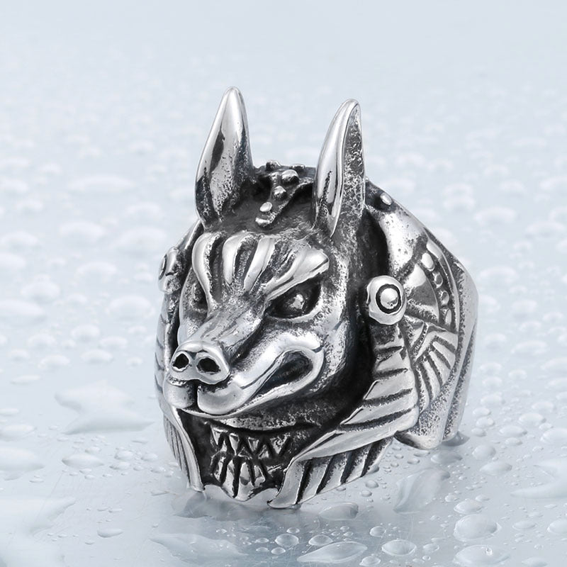 Titanium Steel Anubi God Ring for Men - Retro Personalized Jewelry Wholesale